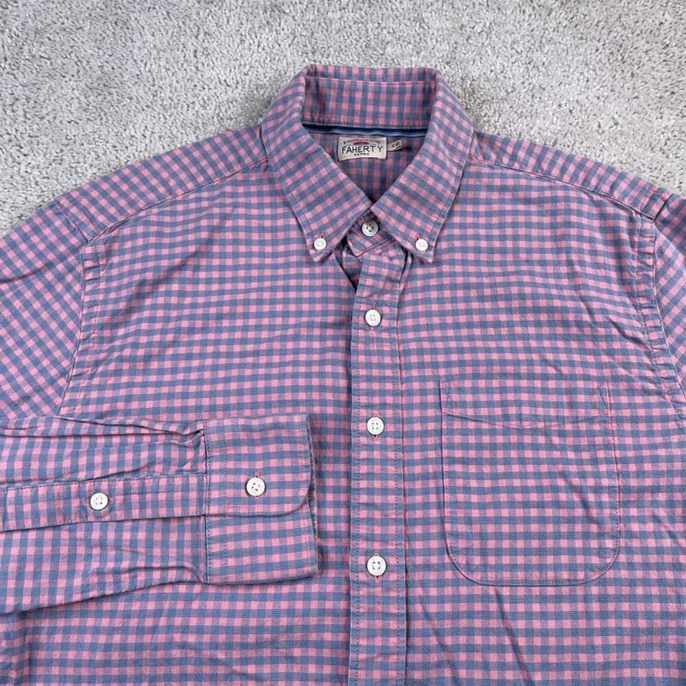 Faherty Shirt‎ Mens Small Pink Blue Gingham Check Stretch Oxford Button Up